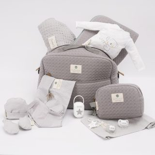 Lote Regalo Maternidad Premium Completo Primera Puesta Crochet Gris Nanetes