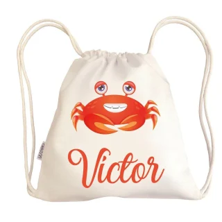 Bolsa Tela Niños Petate Personalizado Cangrejo con Nombre Boann