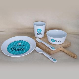 Vajilla Personalizada Infantil con Nombre Blonda Azul Boann