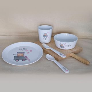 Vajilla Personalizada Infantil con Nombre Juguetes Rosa Boann