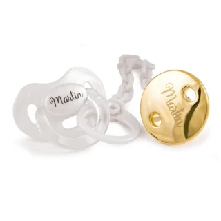 Chupete con Broche Premium Personalizados Perlado/Oro Boann