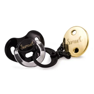Chupete con Broche Premium Personalizados Negro/Oro Boann