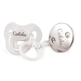 Chupete con Broche Premium Personalizados Blanco/Plata Boann