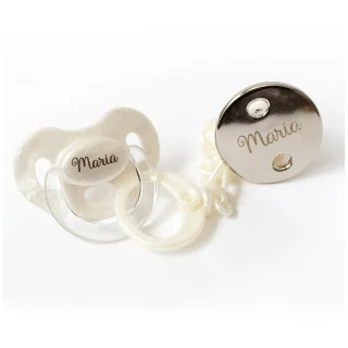 Chupete con Broche Premium Personalizados Perlado/Plata Boann