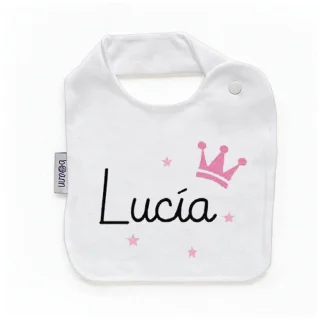 Babero Bebé Divertido Corona Rosa Nombre Boann