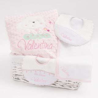 Cesta Regalo Bebe Personalizada Gatita Blanca Nanetes