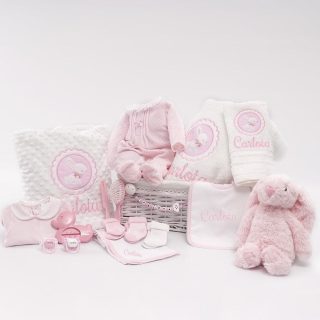 Cesta Regalo Premium Recien Nacido Bebé Conejito Galleta Nanetes