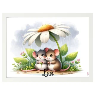 Cuadro Infantil Decorativo Ratoncitos en flor