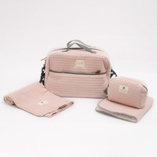 Lote Bolso Maternidad Completo 4 Piezas Crochet Rosa Bimbi Casual