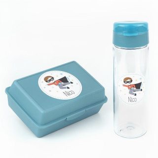 Pack Almuerzo Infantil Fiambrera y Botella Personalizadas Superhéroe Azul Mi Pipo