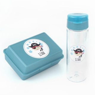 Pack Almuerzo Infantil Fiambrera y Botella Personalizadas Pirata Azul Mi Pipo