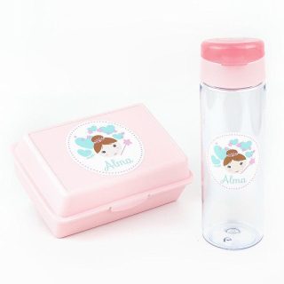 Pack Almuerzo Infantil Fiambrera y Botella Personalizadas Hada Rosa Mi Pipo