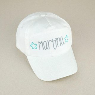 Gorra Junior Personalizada Nombre Estrellas Blanca Mi Pipo