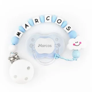 Chupete con Chupetero Silicona Personalizados Nube Azul