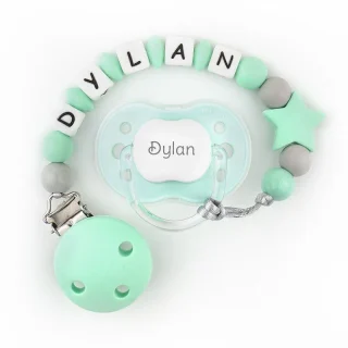 Chupete y Chupetero Silicona Estrella Menta