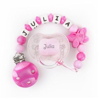 Chupete con Chupetero Silicona Personalizados Mariposa Nácar