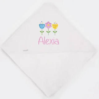 Capa de Baño Bebé Personalizada 3 Flores Tela Nanetes