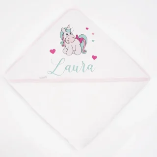 Capa de Baño Bebé Personalizada Unicornio Bordado Nanetes
