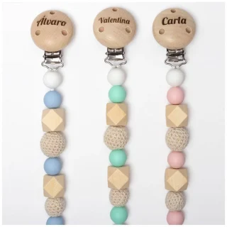 Chupetero Silicona/Madera Cadenita Personalizada Boann