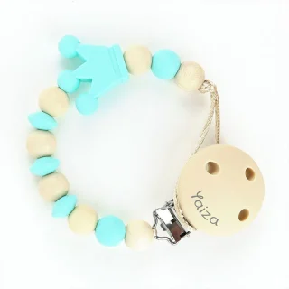 Chupetero Silicona Personalizado en el Clip Mi Pipo Corona Turquesa