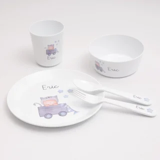 Vajilla Personalizada Infantil con Nombre Juguetes Azul Boann