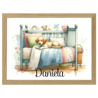 Cuadro Infantil Decorativo Perrito en cama