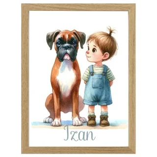 Cuadro Infantil Decorativo Niño y Boxer