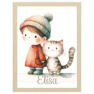 Cuadro Infantil Decorativo Niña Gatita