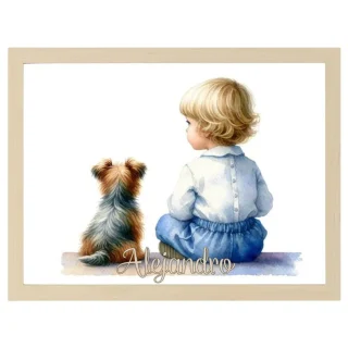 Cuadro Infantil Decorativo Niño y Yorkshire