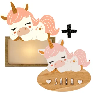 Lampara + Placa puerta personalizadas Unicornio