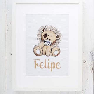 Cuadro infantil Personalizado Nanetes Bordado Leon