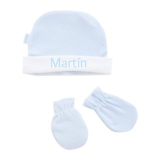 Gorro y Manoplas Bebé Paritorio Celeste Cambrass