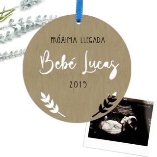 Placa madera Anuncio Nacimiento personalizado Redonda