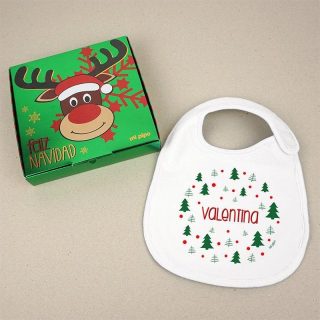 Babero Bebe Navidad Personalizado caja Regalo Mi Pipo Arboles