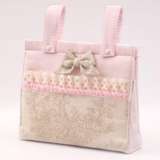 Bolso Talega Lencero Toile de Jouy Rosa Puntillas Bebiti by Nanetes