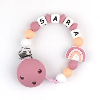 Chupetero Cadenita Silicona Personalizada Arco Iris Blush