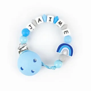 Chupetero Silicona Personalizado Arco Iris Azul