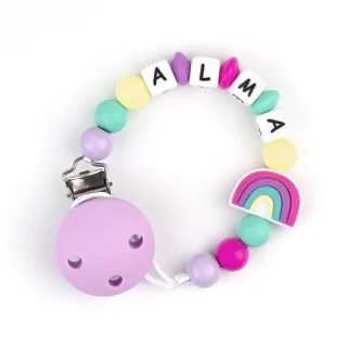 Chupetero Cadenita Silicona Personalizada Mi Pipo Arco Iris Multicolor