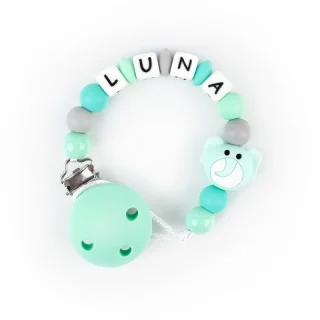 Chupetero Silicona Personalizado Elefante Menta
