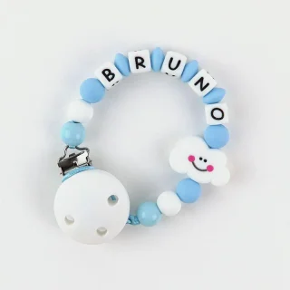 Chupetero Cadenita Silicona Personalizada Mi Pipo Nube Azul
