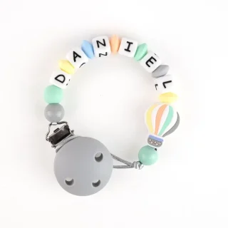 Chupetero Silicona Personalizado Globo Gris