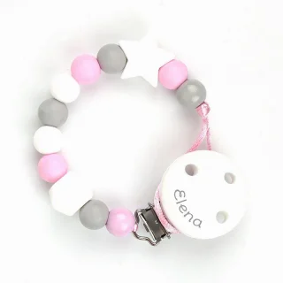 Chupetero Silicona Personalizado en el Clip Mi Pipo Baby Celeste/Rosa