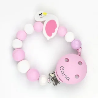 Chupetero Silicona Personalizado en el Clip Mi Pipo Cisne Rosa