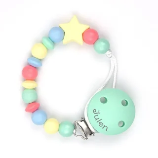 Chupetero Silicona Personalizado en el Clip Mi Pipo Estrella Multicolor