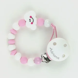 Chupetero Silicona Personalizado en el Clip Mi Pipo Nube Rosa