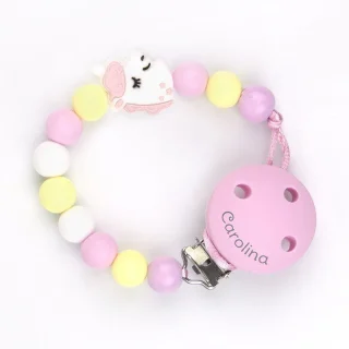 Chupetero Silicona Personalizado en el Clip Mi Pipo Unicornio Rosa