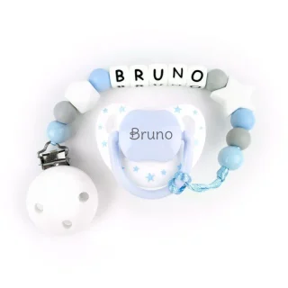 Chupete y chupetero Silicona baby celeste Mi Pipo