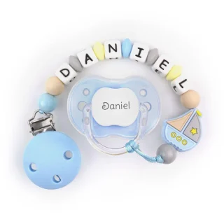 Chupete y chupetero Silicona barco azul