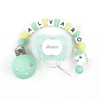 Chupete y chupetero Silicona unicornio menta