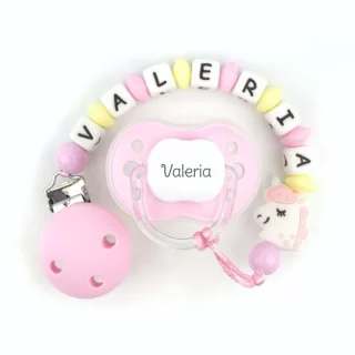 Chupete y chupetero Silicona unicornio rosa